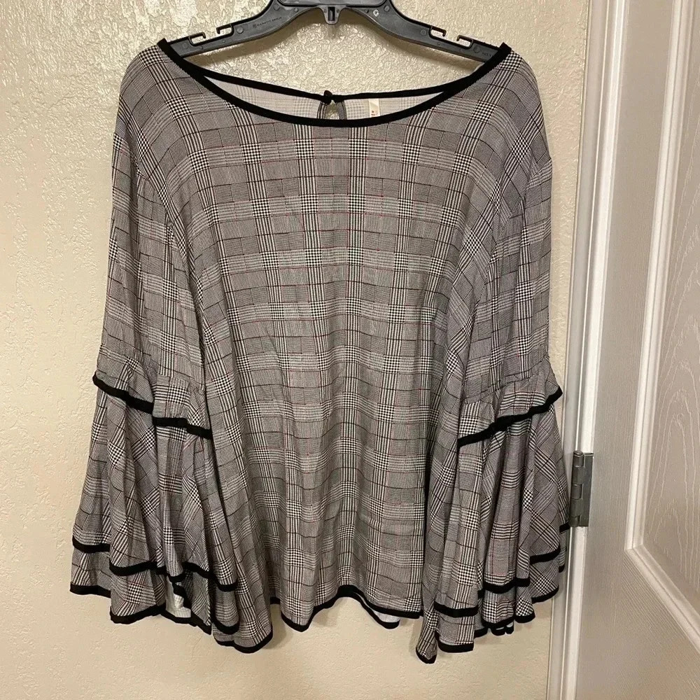 Vintage Plaid Trumpet Sleeve Blouse Preppy Academia Y2K 1X